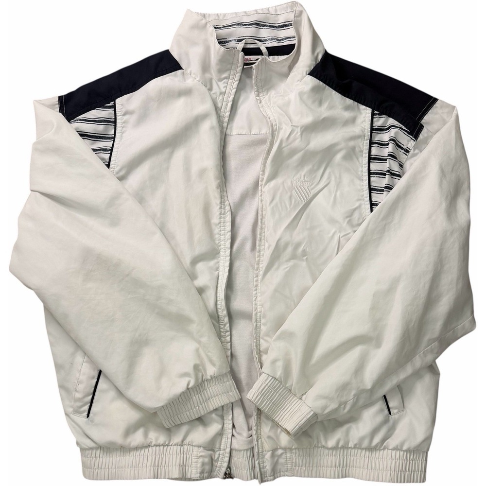 Vintage K-Swiss 90s Classic Track Jacket Windbreaker White Blacked Striped Large